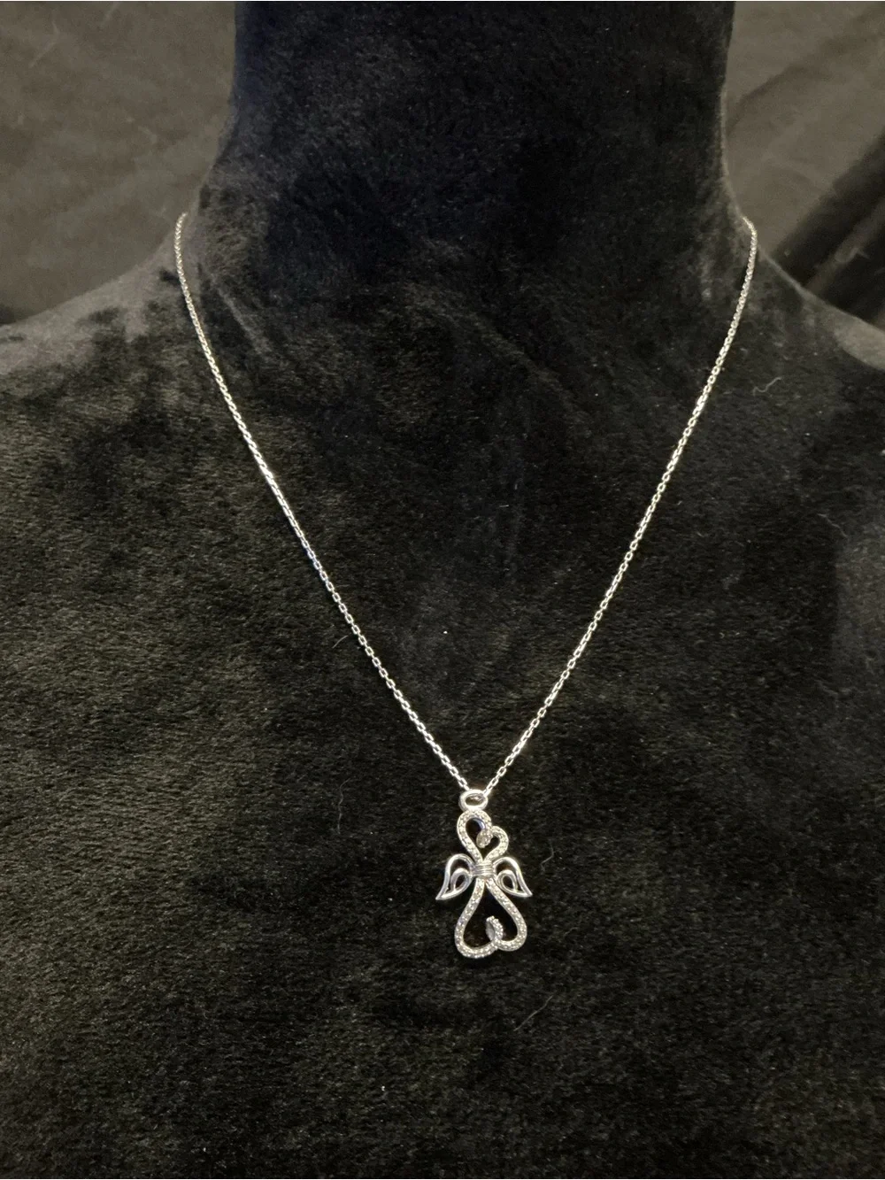 Sparkling Silver Heart Ribbon Pendant Necklace - Women's Jewelry